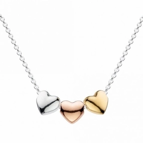 Triple Puffed Bead Hearts HP/RG/GD 18" Necklace 91002GRG