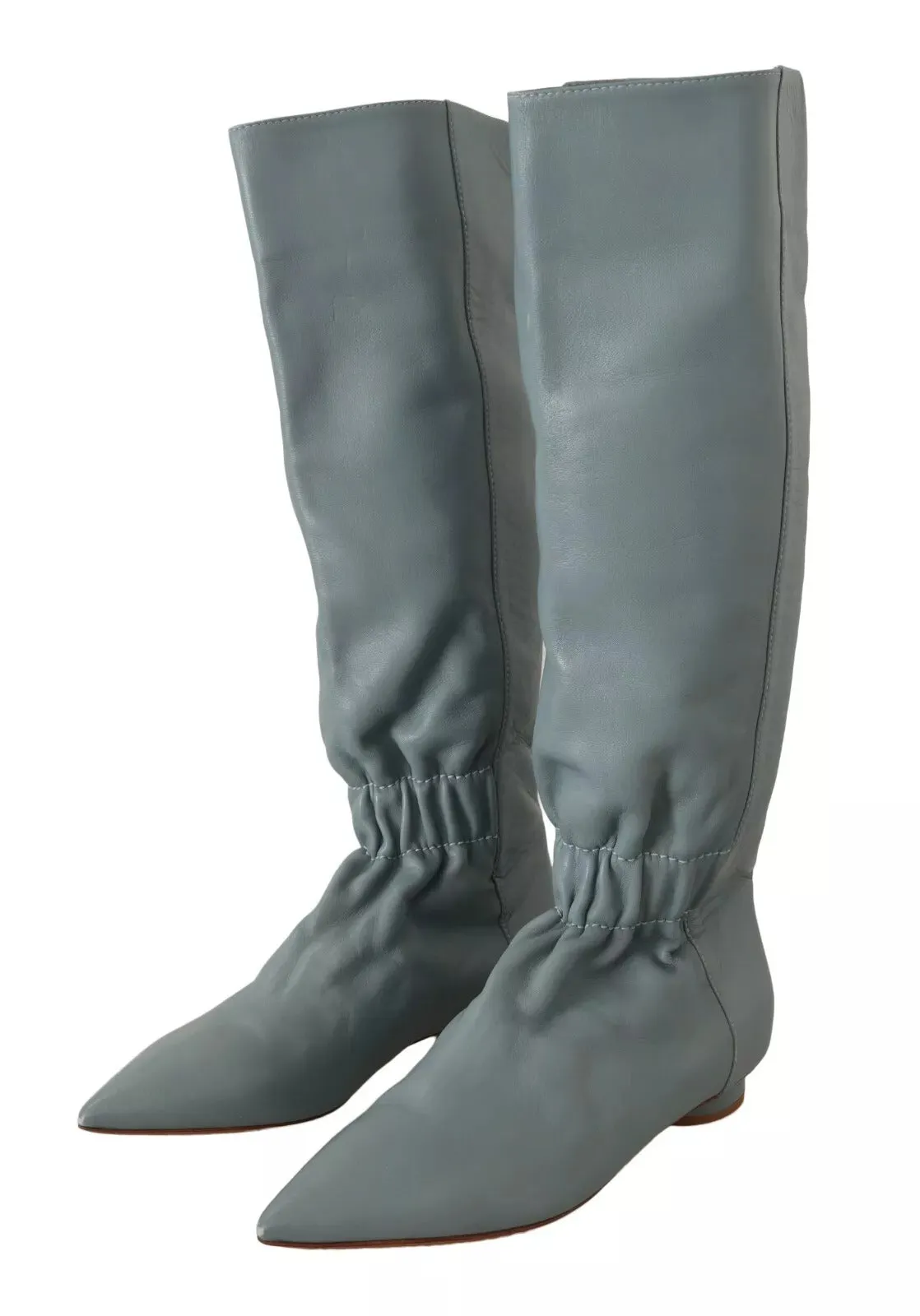 Valentino Leather Elastic Flats Pull On Knee High Boots Women's Shoes (Pre-Owned)