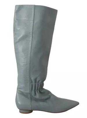 Valentino Leather Elastic Flats Pull On Knee High Boots Women's Shoes (Pre-Owned)