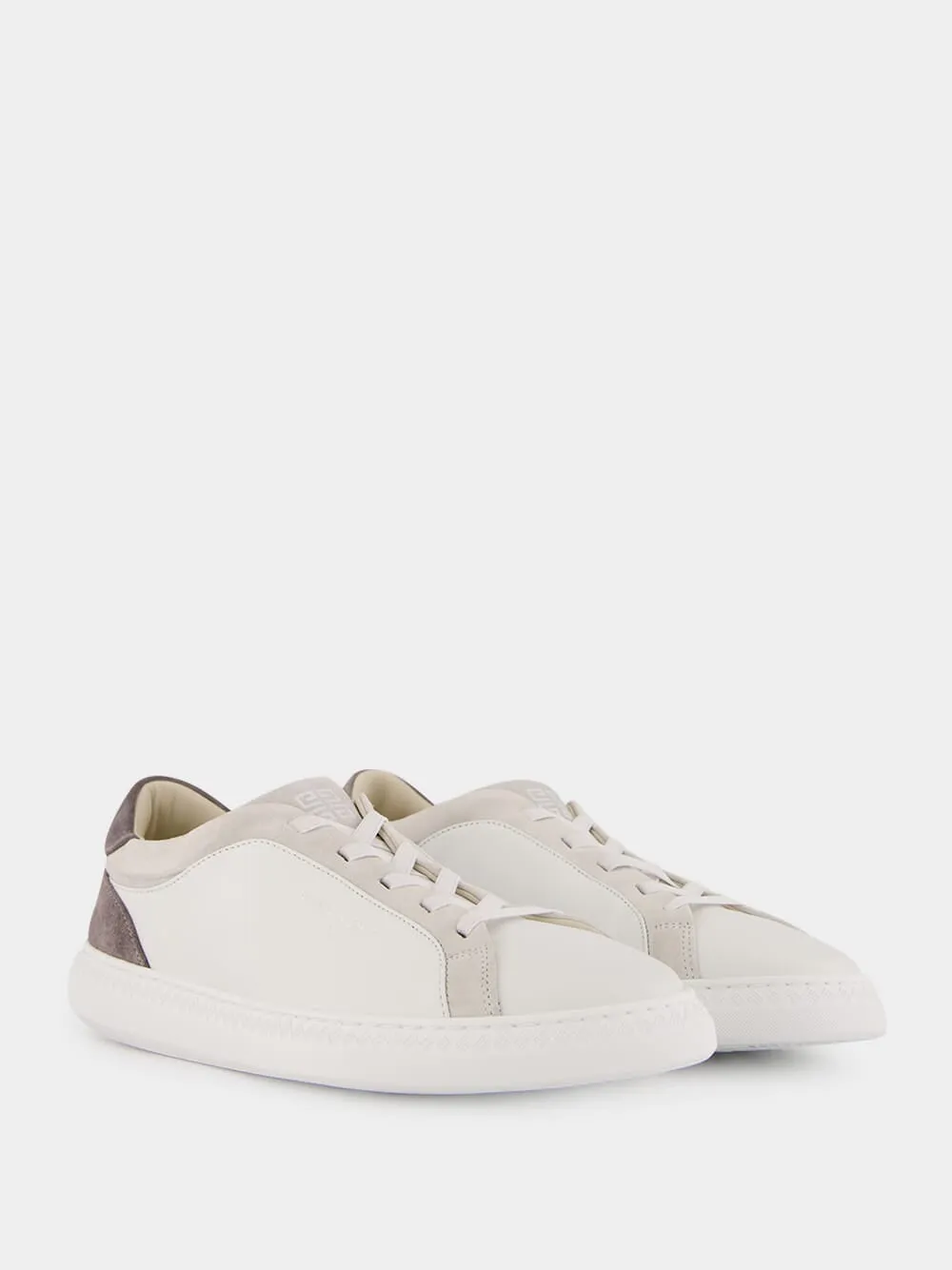 White & Grey G Set Leather and Suede Sneakers