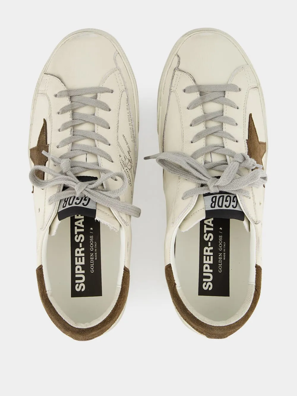 White and Brown Super-Star Leather Sneakers