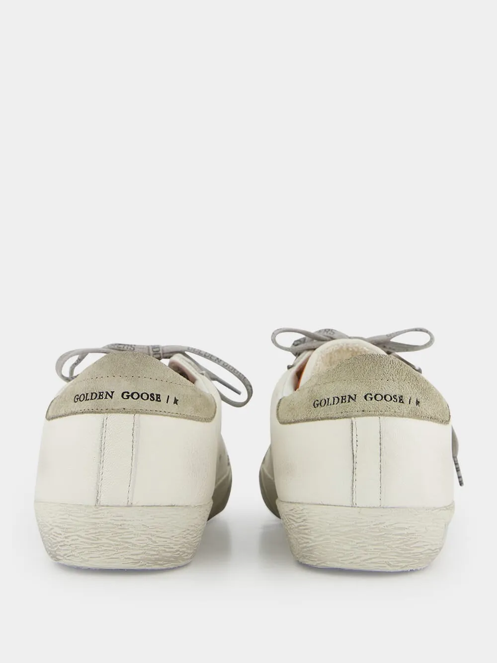 White and Orange Superstar Sneakers with Suede Heel