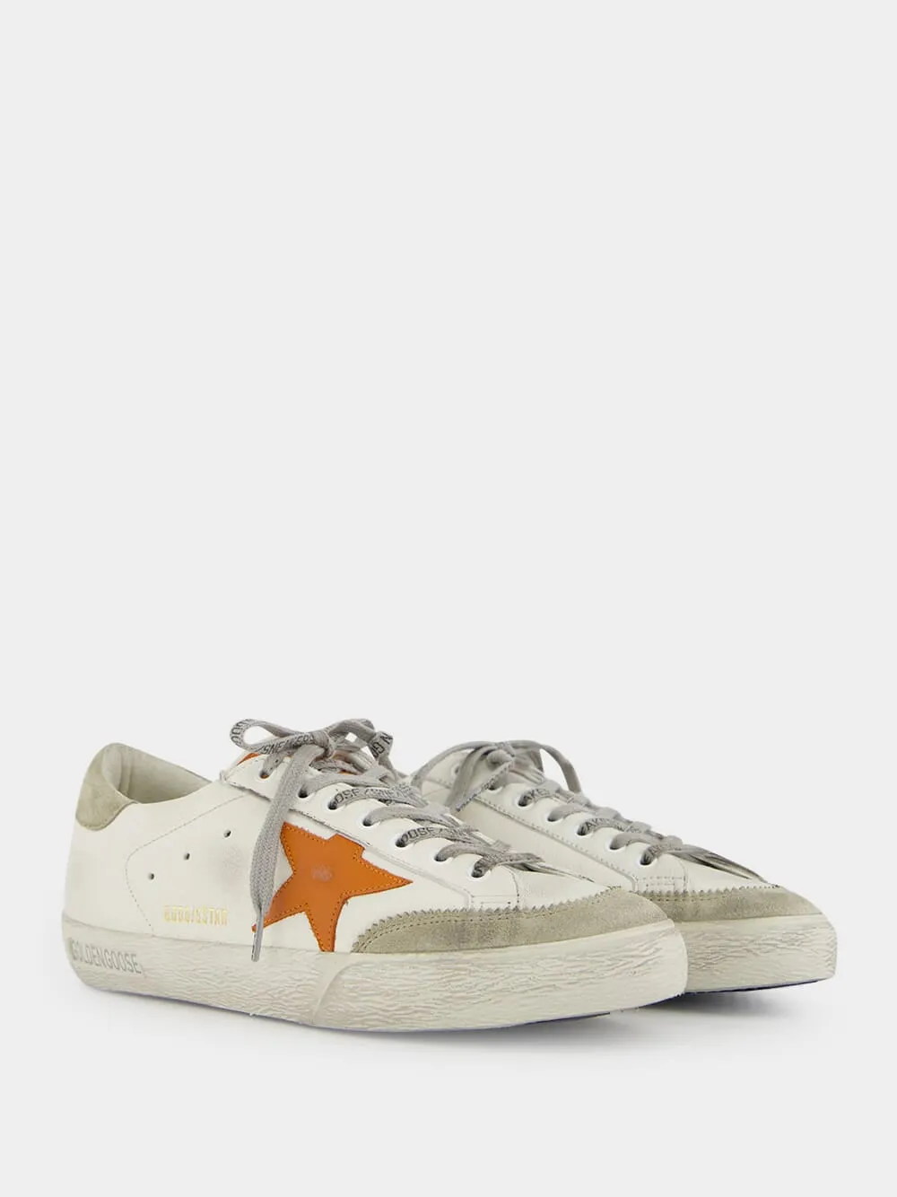 White and Orange Superstar Sneakers with Suede Heel
