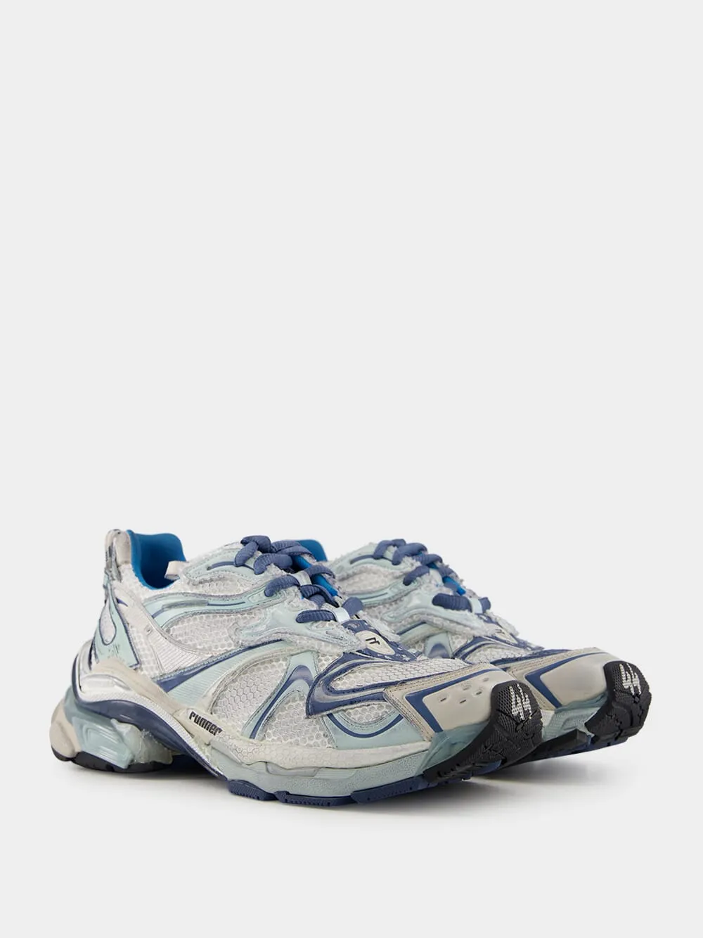White, Blue & Beige Runner 2.0 Sneakers