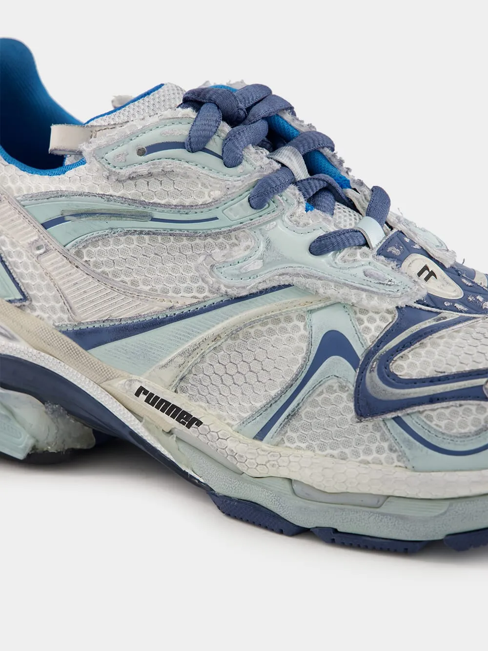 White, Blue & Beige Runner 2.0 Sneakers