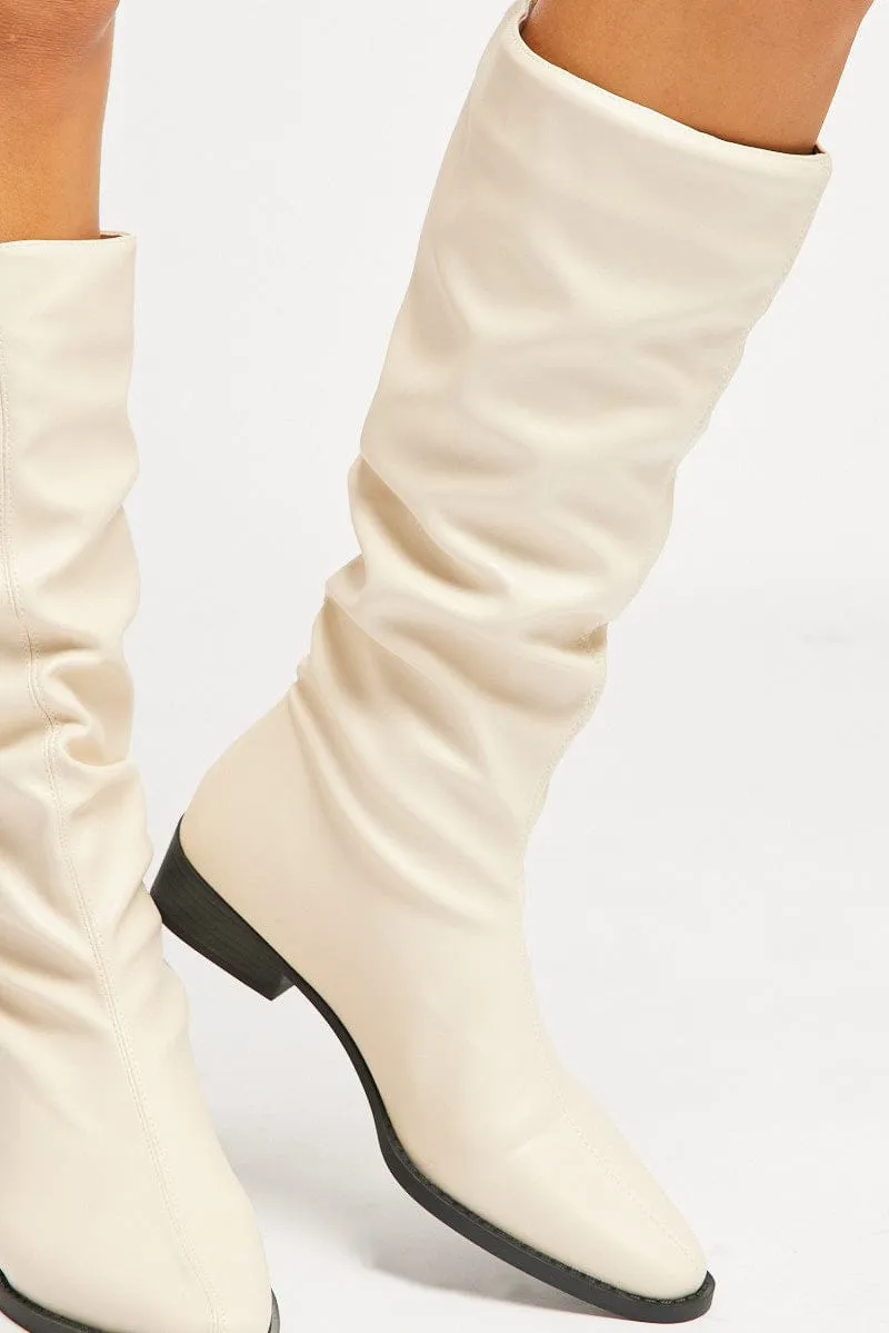 White Ruched Western Boots