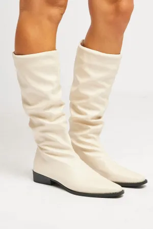 White Ruched Western Boots