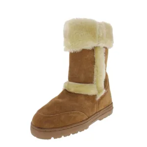 Witty Womens Suede Fold-Over Mid-Calf Boots