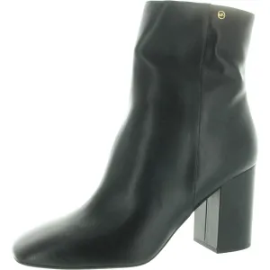 Womens Block Heel Faux Leather Ankle Boots