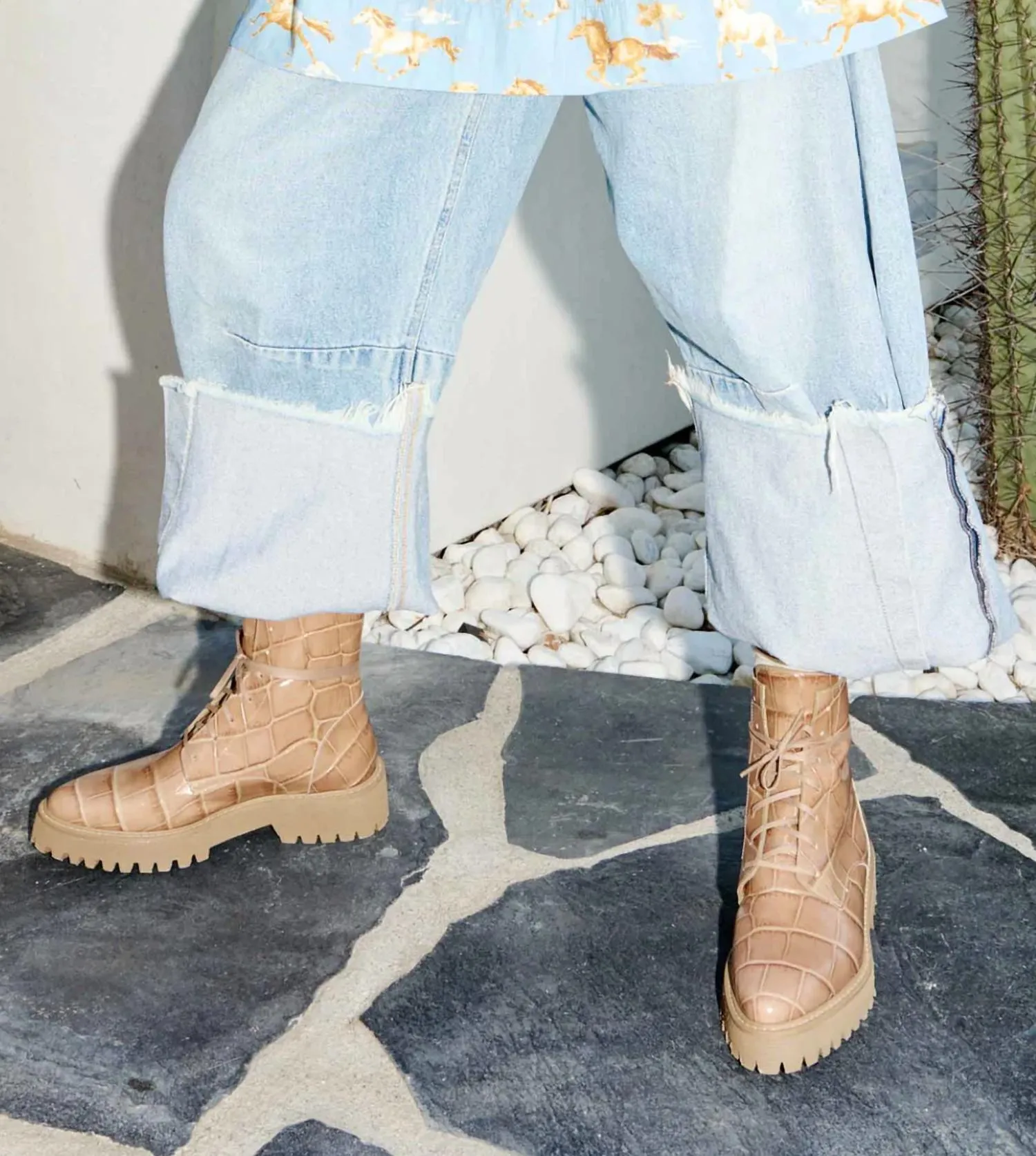 Women's Emi Boots In Khaki Embossed Croc