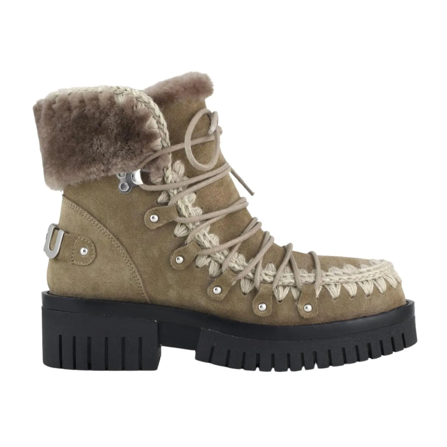 Women's Eskimo Combat Lace Up Boots In Elephant Grey
