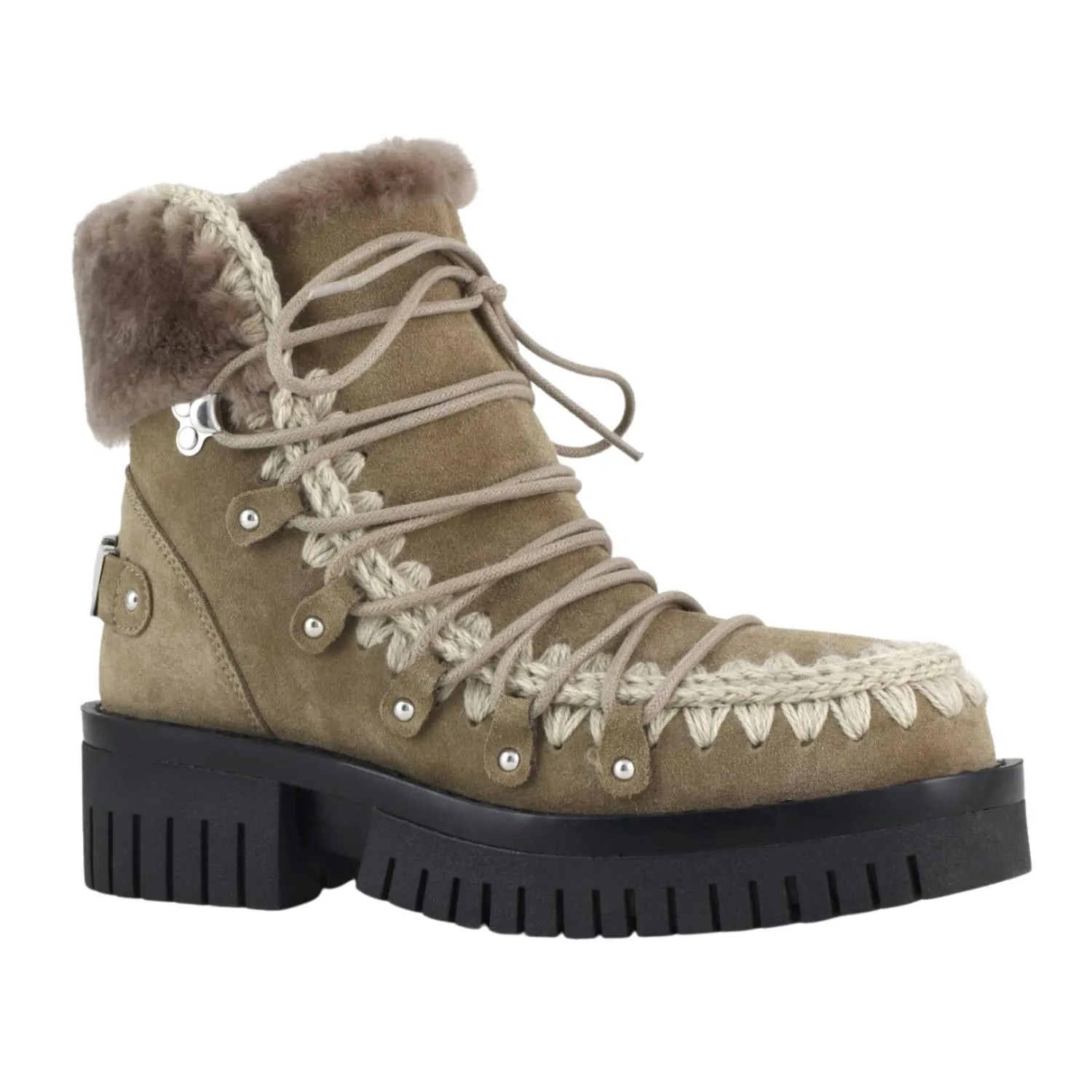 Women's Eskimo Combat Lace Up Boots In Elephant Grey