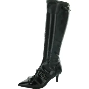 Womens Faux Leather Heeled Knee-High Boots