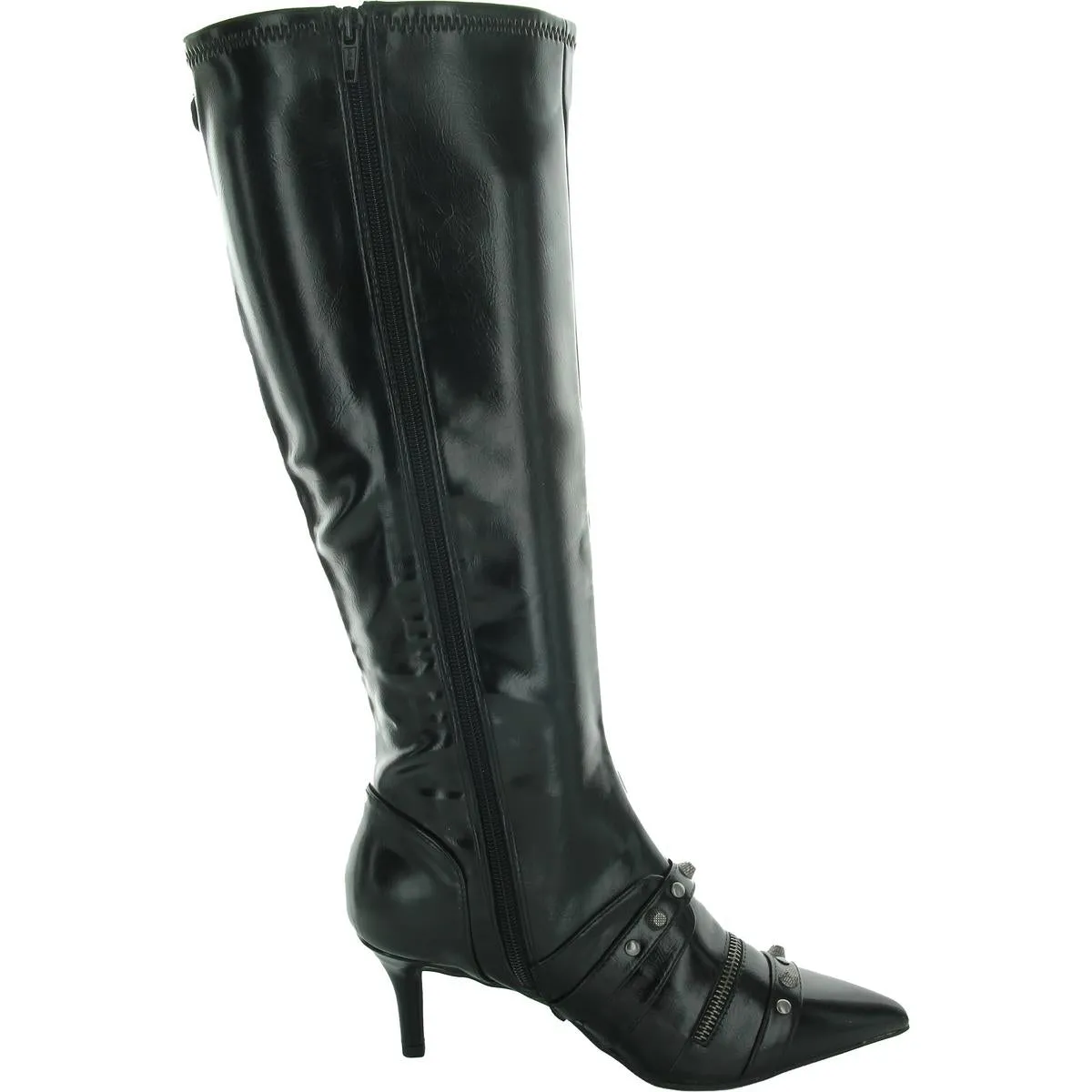 Womens Faux Leather Heeled Knee-High Boots
