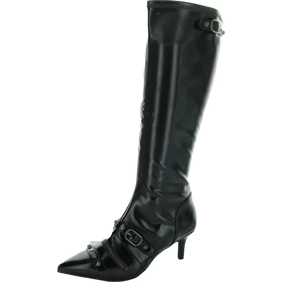Womens Faux Leather Heeled Knee-High Boots