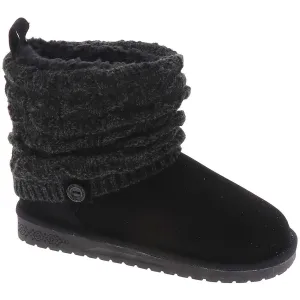 Womens Faux Leather Knit Ankle Boots