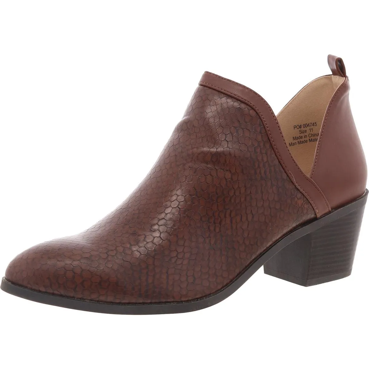Womens Faux Leather Slip-On Ankle Boots