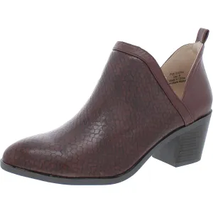 Womens Faux Leather Slip-On Ankle Boots