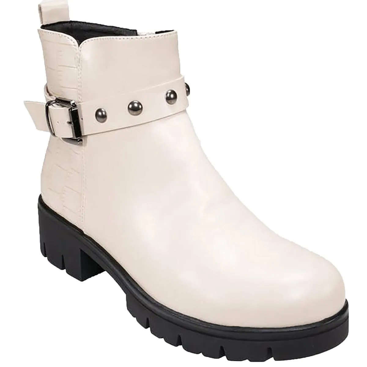 Womens Faux Leather Studded Booties
