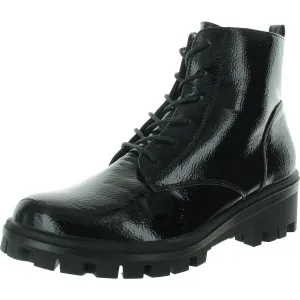 Womens Laser Cut Patent Combat & Lace-Up Boots