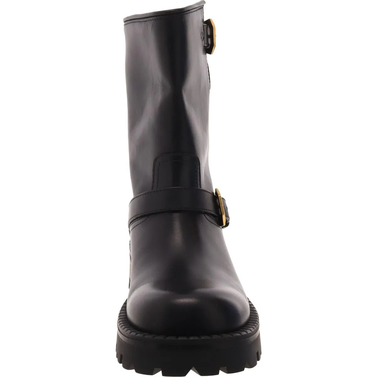 Womens Leather Mid-Calf Motorcycle Boots