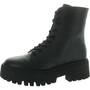 Womens Lugged Sole Leather Combat & Lace-Up Boots