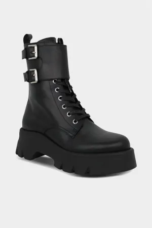 Women's Marloe Leather Combat Boots In Black