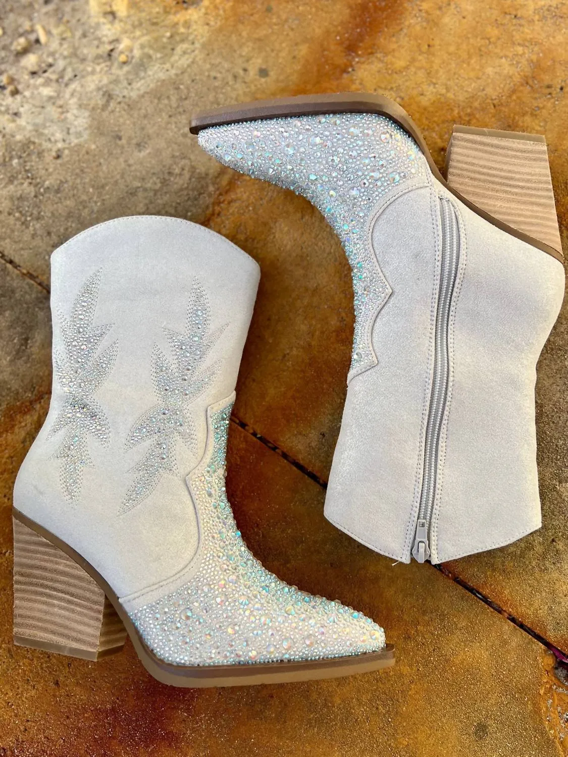 Women's Rhinestone Booties* In Lux Grey