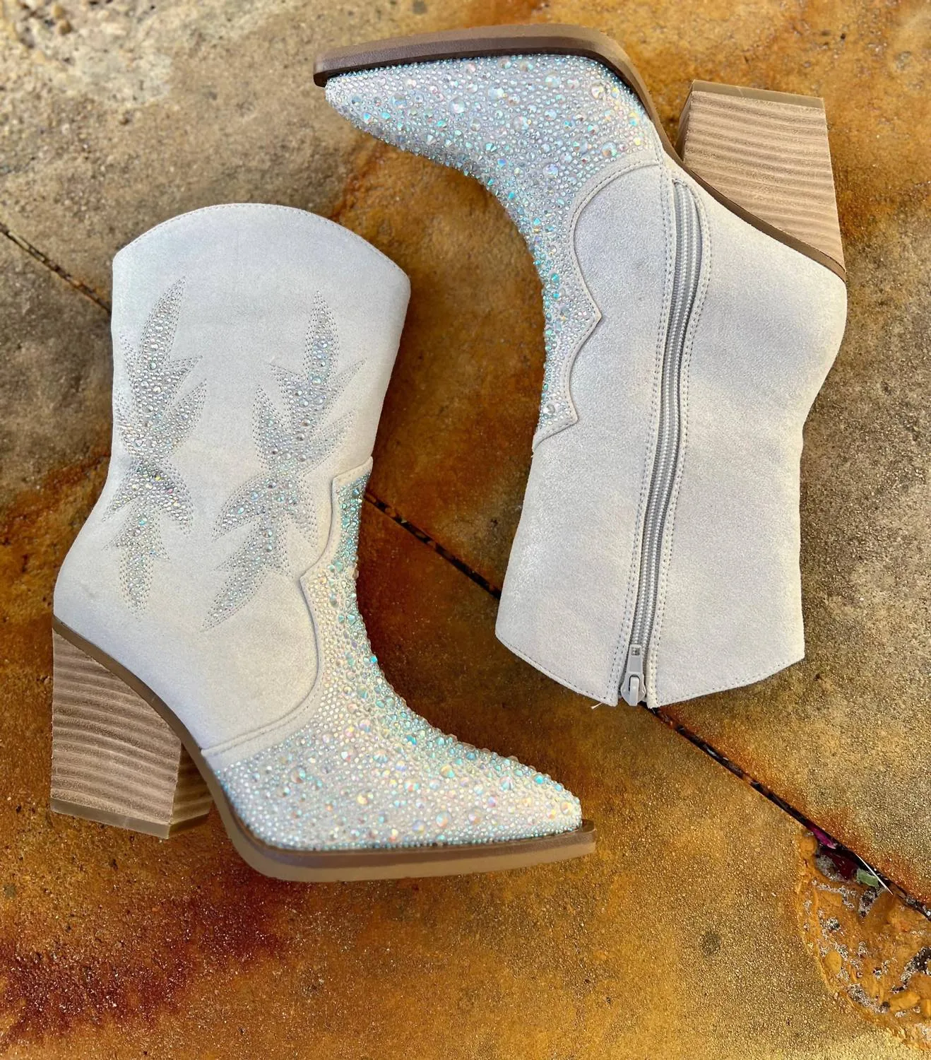 Women's Rhinestone Booties* In Lux Grey