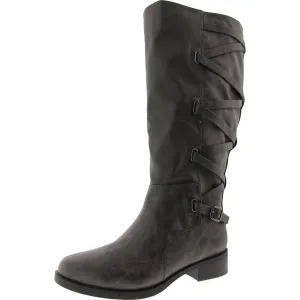 Womens Slip On Strappy Knee-High Boots