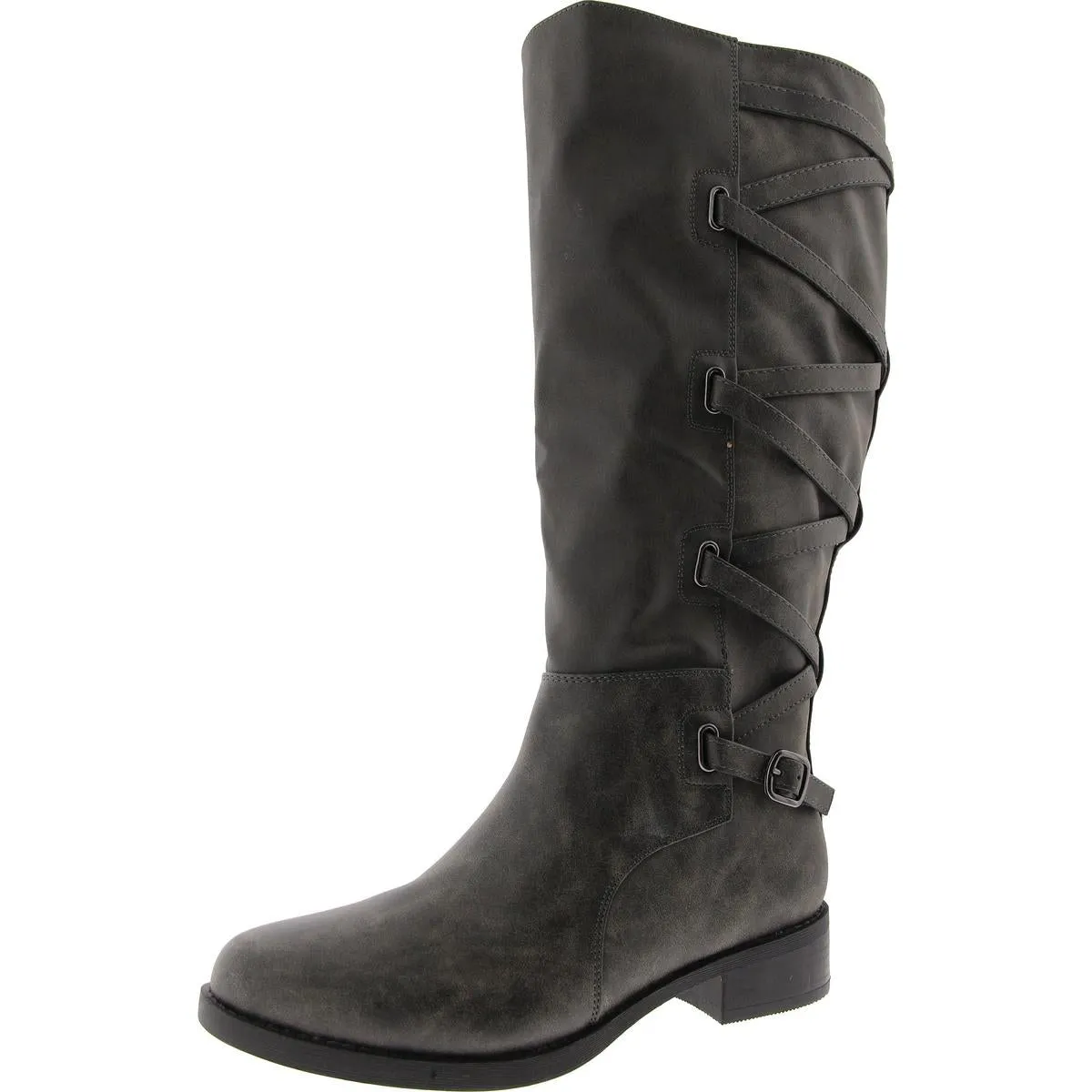 Womens Slip On Strappy Knee-High Boots