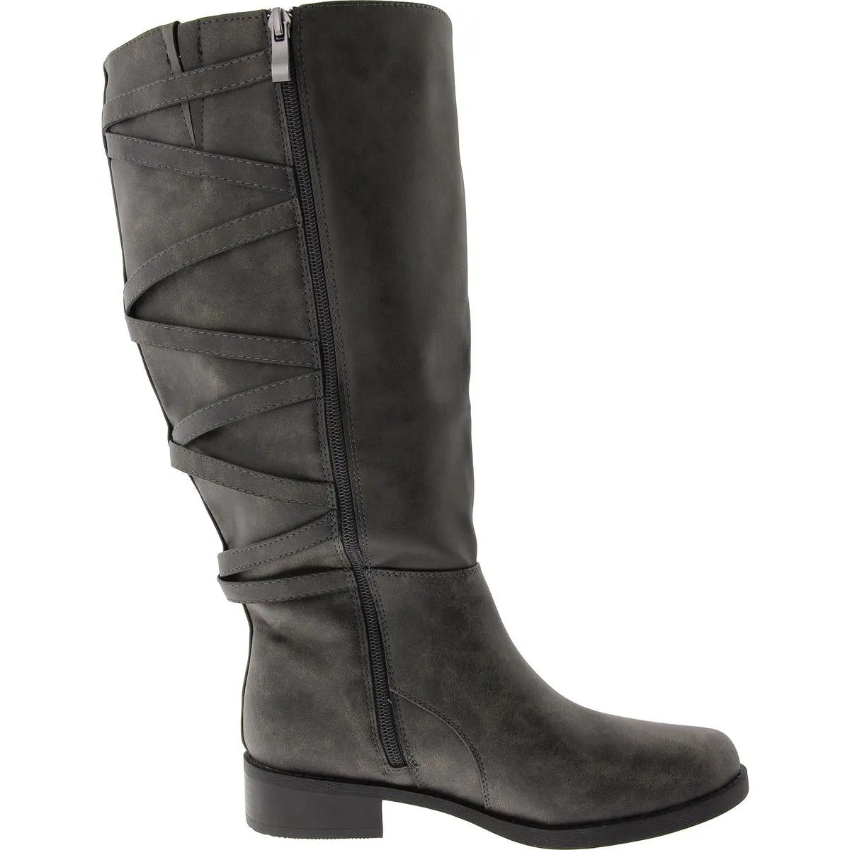 Womens Slip On Strappy Knee-High Boots