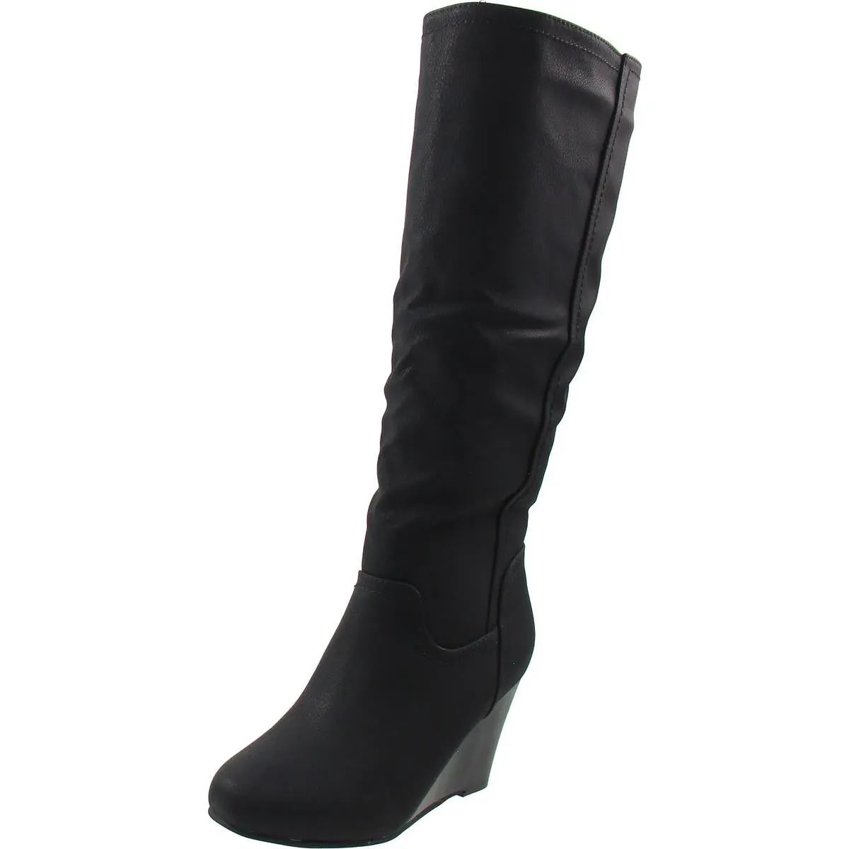 Womens Solid Faux Leather Knee-High Boots