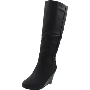 Womens Solid Faux Leather Knee-High Boots