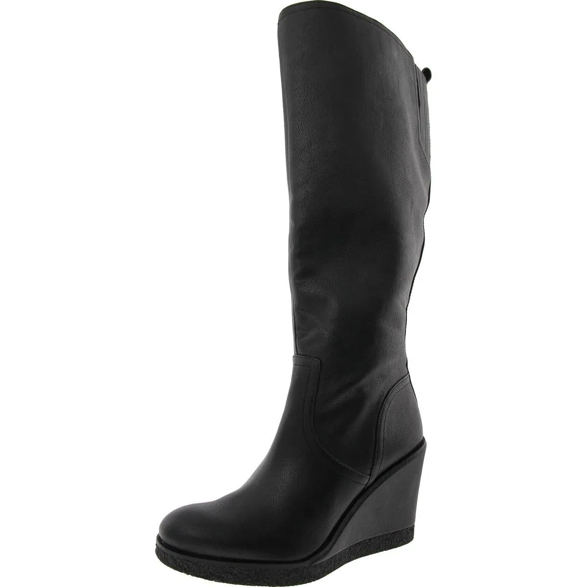 Womens Wide Calf Faux Leather Knee-High Boots